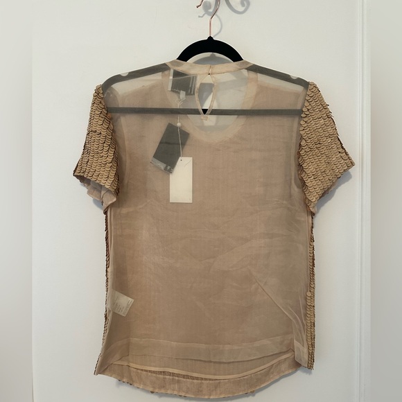 3.1 Phillip Lim beige leather sequin top with sheer silk back - size 4 - Picture 6 of 7